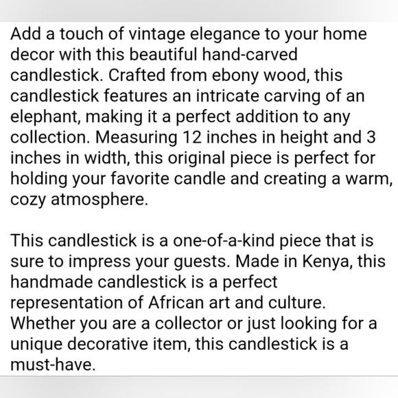 Vintage Ebony Wood hand carved elephant candlestick candle holder - Picture 10 of 10